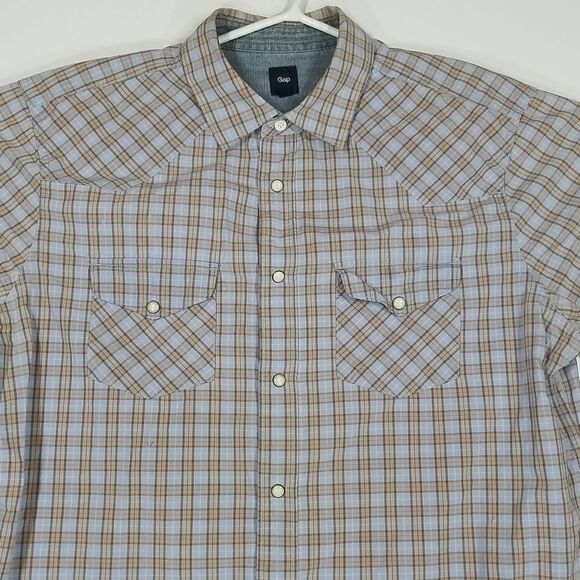 Gap Shirt Men's Large Plaid Pearl Snap Button Down Long Sleeve Cowboy Western - Picture 2 of 12
